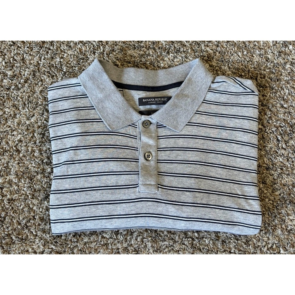 Banana Republic Lux Touch Polo 2XL Tall Gray Striped